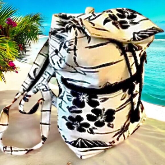 Canvas Floral Sling Shoulder Bag OR Backpack Compact Small - Picture 2 of 10